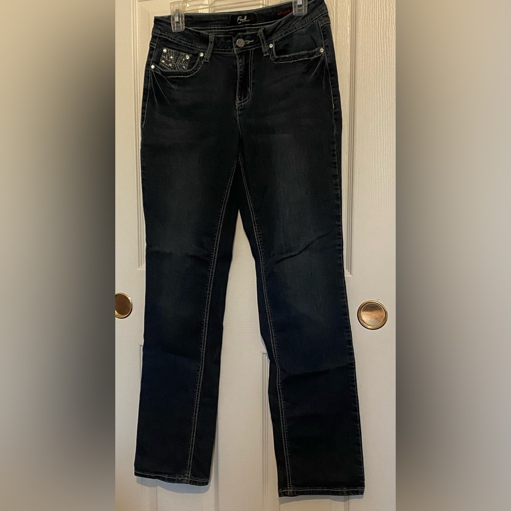 Earl Jeans Straight Leg Silver Rhinestone Details.